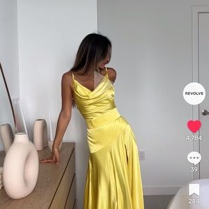Bronx and Banco Satin Cowl Neck Yellow Maxi Dress